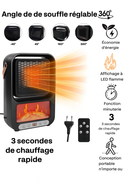 Portable Electric Heater – Mini LED Fireplace with Remote Control