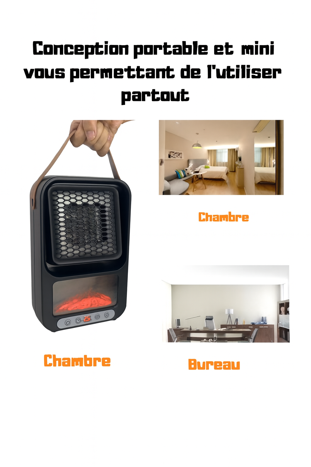 Portable Electric Heater – Mini LED Fireplace with Remote Control